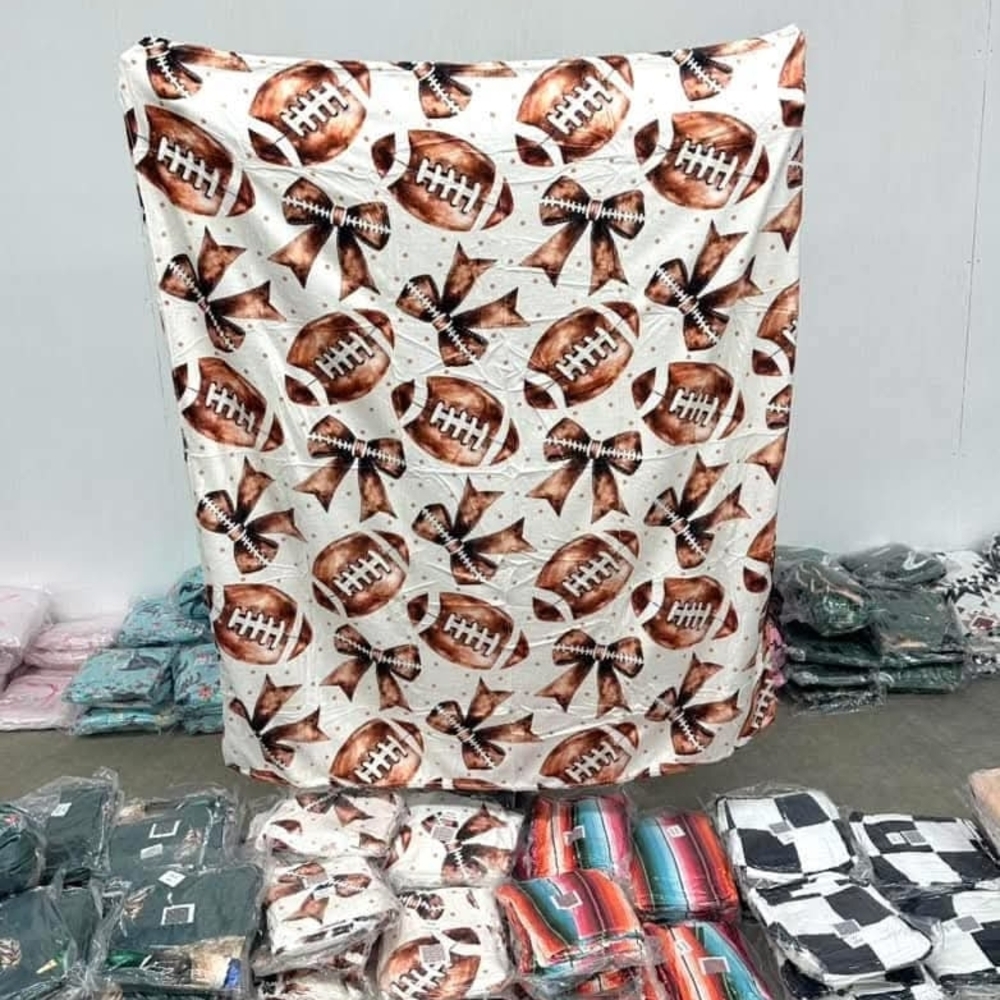Football Bow Print Blanket. Super Soft 50x60